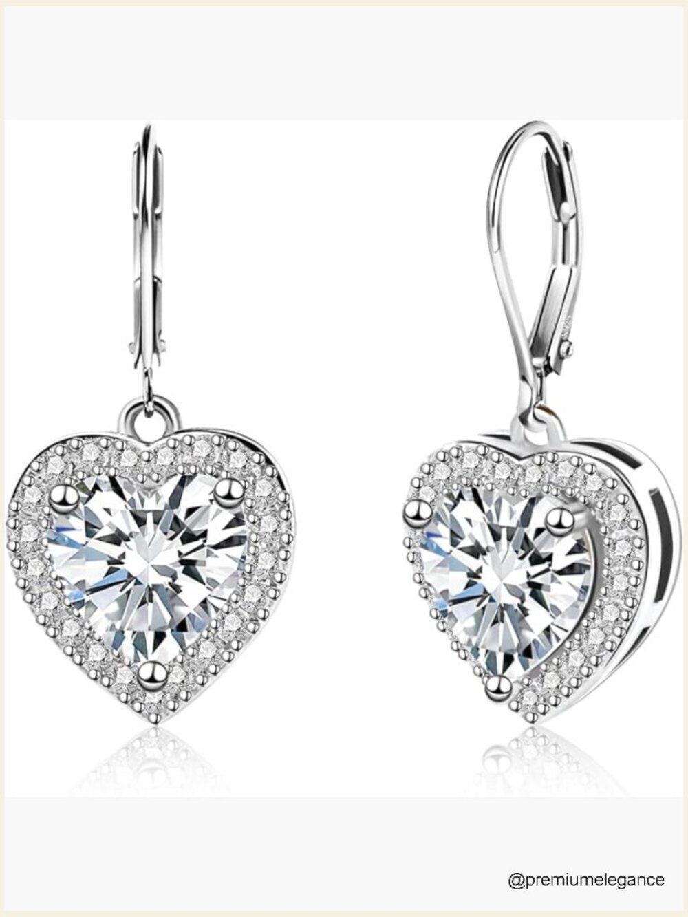 Sterling Silver Heart Dangle Earrings with CZ Leverback